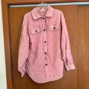 Womens Pink Corduroy Shacket Oversized Button Down Shirt Jacket IP4500-01 Size M
